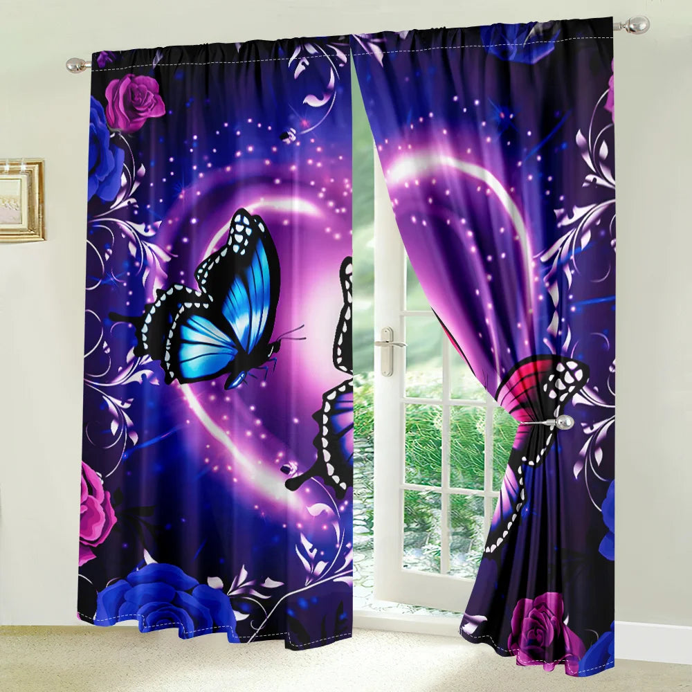 2Pcs Dreamy Butterfly Curtains Living Room Bedroom