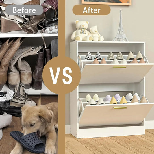 Shoe Storage 2 Flip Drawers Narrow Cabinet