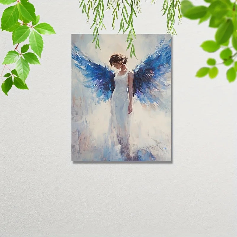Angel Image Canvas Blue Wings Wooden Frame