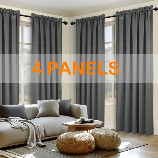 4pcs Light Filtering Curtains - Fade-Resistant Rod Pocket