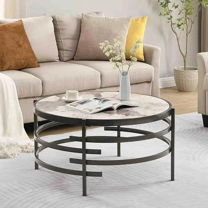 Coffee Table Marble Stone Silver Living room