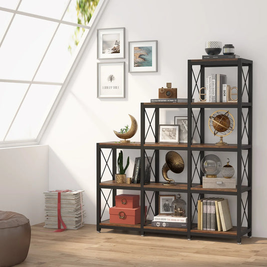 12 Shelves Bookshelf, Ladder Stepped Corner Bookshelf
