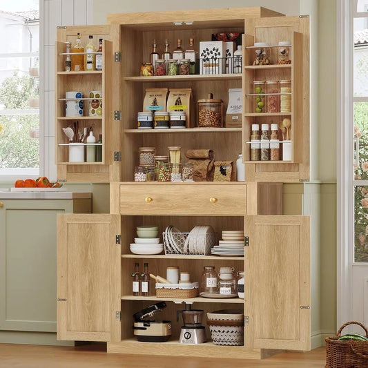 Kitchen Pantry Storage Cabinet 4 Doors Drawer
