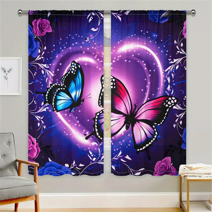 2Pcs Dreamy Butterfly Curtains Living Room Bedroom
