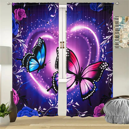 2Pcs Dreamy Butterfly Curtains Living Room Bedroom