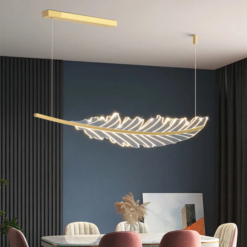 Modern Leaf Shaped Led Golden Chandelier