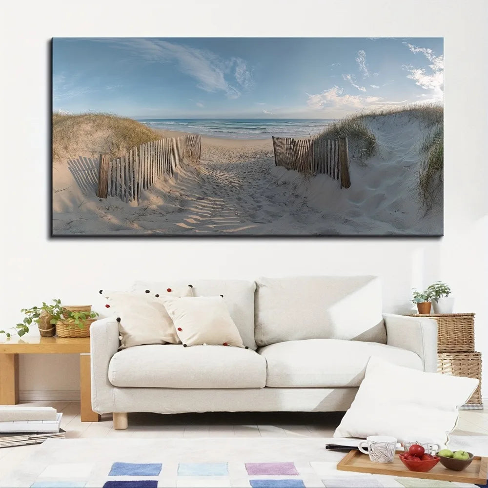 Thick pine frame mural ocean landscape painting