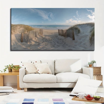 Thick pine frame mural ocean landscape painting