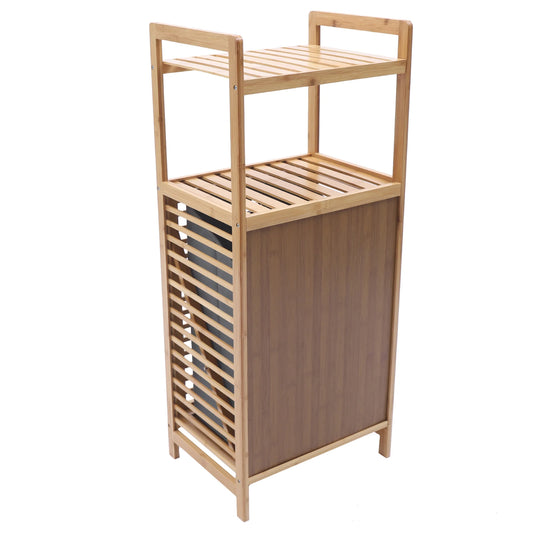 Bamboo Laundry Rack Flip Basket, 2 Shelves
