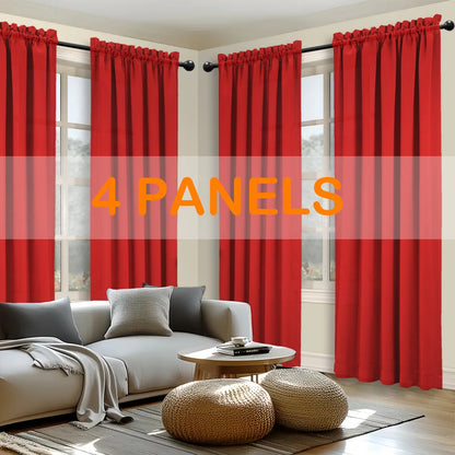 4pcs Light Filtering Curtains - Fade-Resistant   Rod Pocket