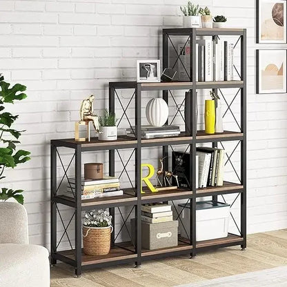 12 Shelves Bookshelf, Ladder Stepped Corner Bookshelf