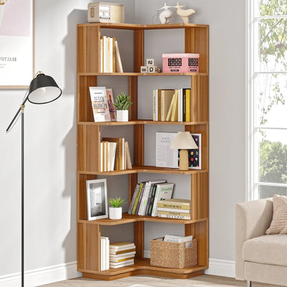 6 Tier Bookshelf  Wood Grain Corner Shelf