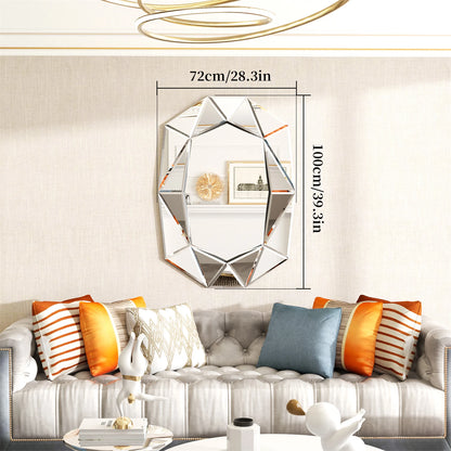 40 Inch Asymmetrical Decorative Wall Mirror Glass Inlayed Accent Vanetian Mirror for Living Room Bedroom