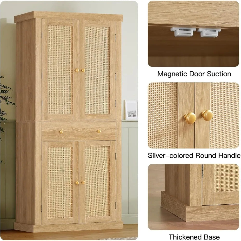 Kitchen Pantry Storage Cabinet 4 Doors Drawer
