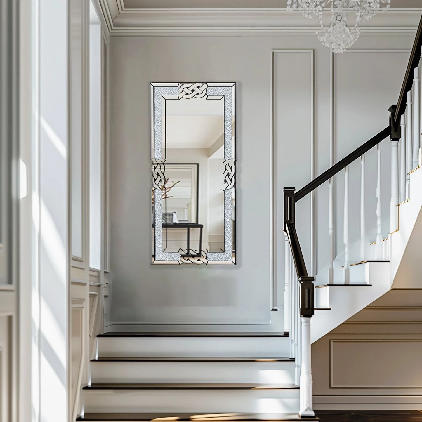 Crushed Diamond  Mirror Rectangular Crystal Frame Edge