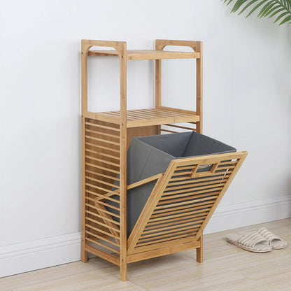 Bamboo Laundry Rack Flip Basket, 2 Shelves