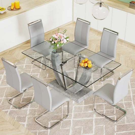 7 Piece Dining Room Set 6  Leather  Chairs,