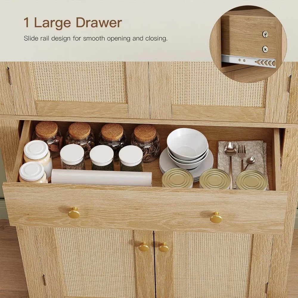 Kitchen Pantry Storage Cabinet 4 Doors Drawer