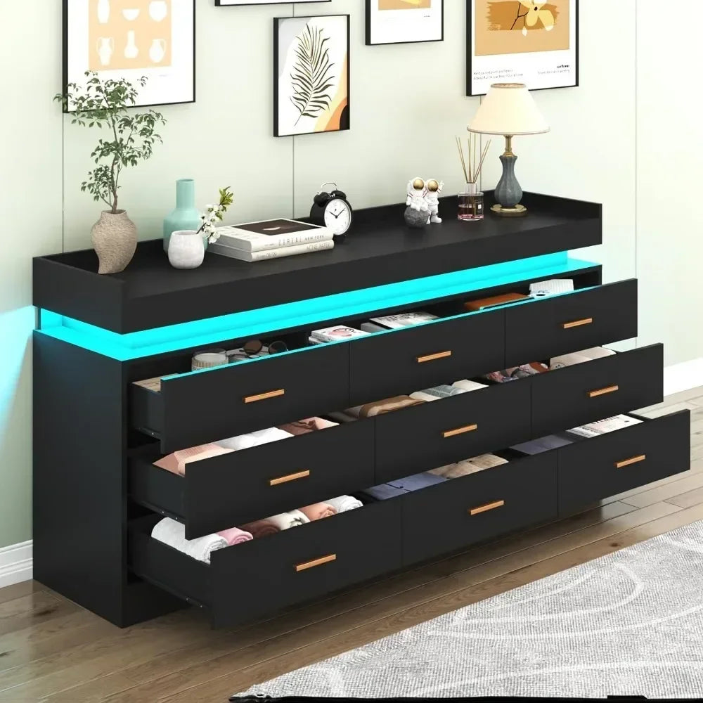 Dresser 9 Drawer with LED  Drawer Organizer