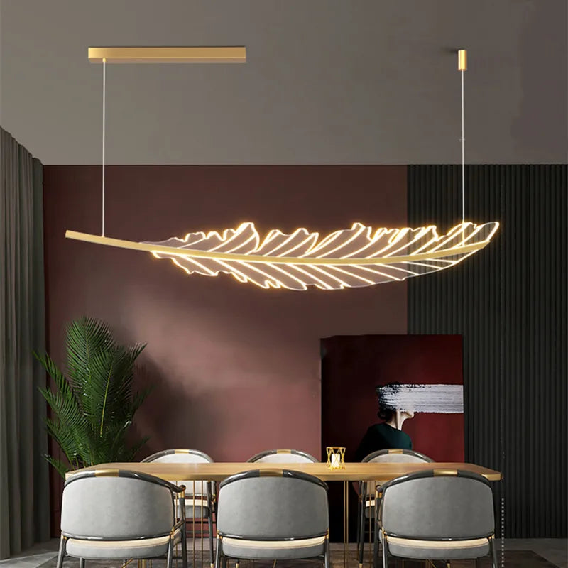 Modern Leaf Shaped Led Golden Chandelier