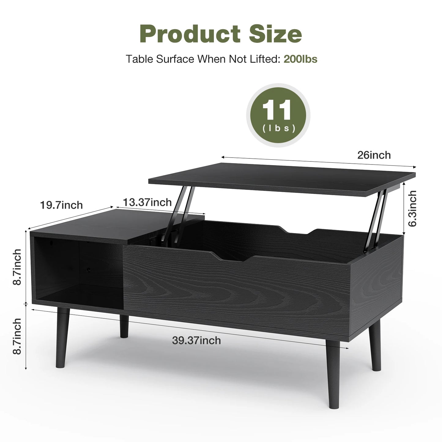 JHK Lift-Top Coffee Table with Storage