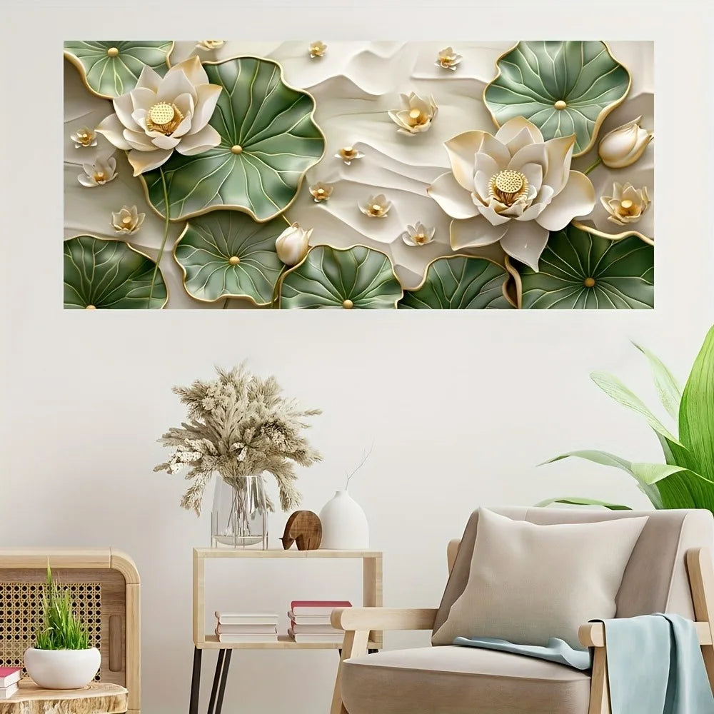 Modern abstract lotus leaf canvas wood frame