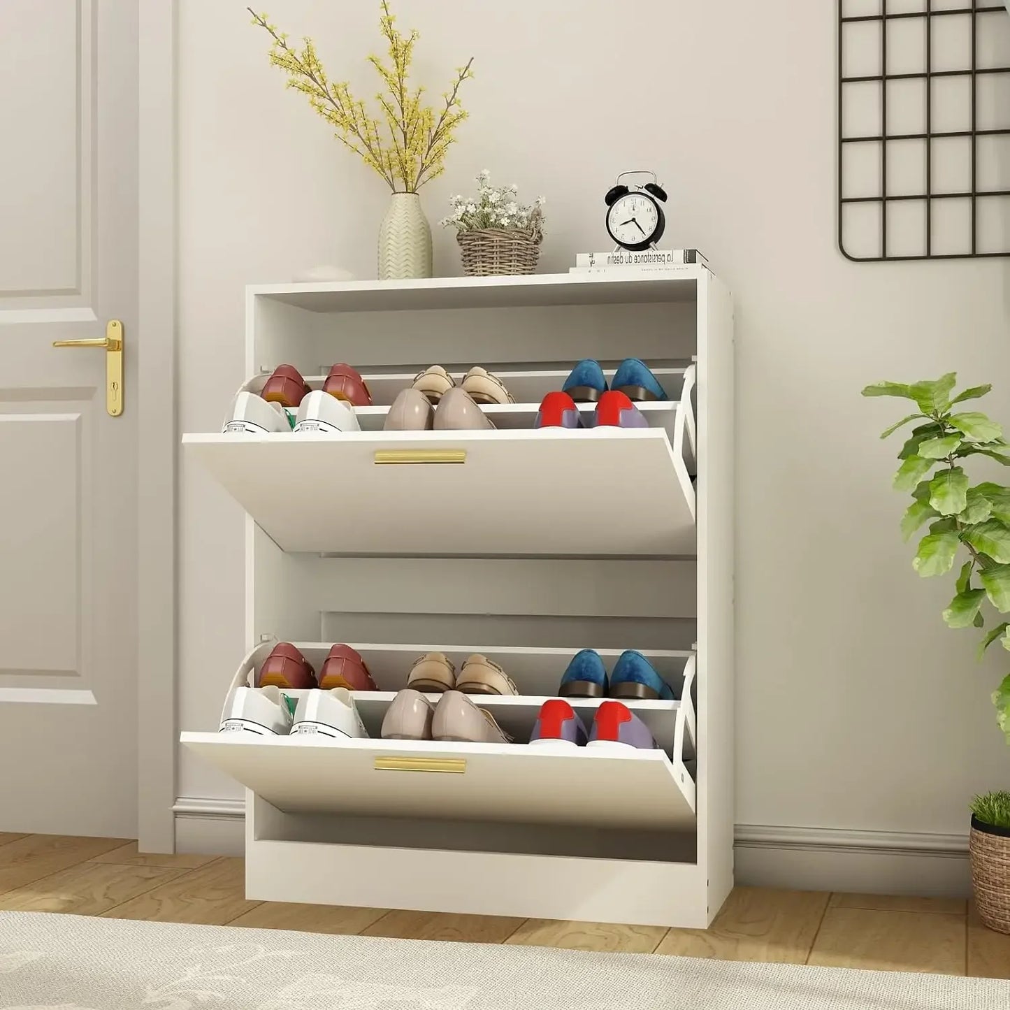 Shoe Storage 2 Flip Drawers Narrow Cabinet