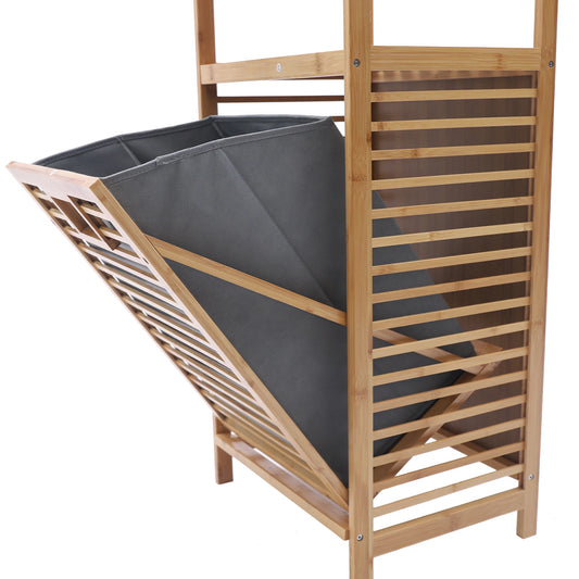 Bamboo Laundry Rack Flip Basket, 2 Shelves