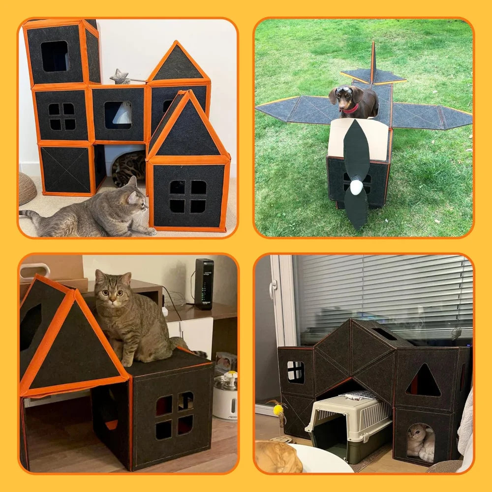 Modular Multi-Level Cat House with Scratching Post