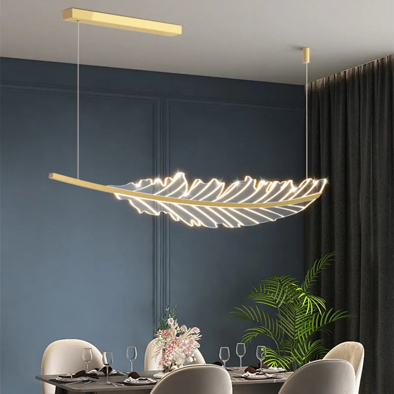 Modern Leaf Shaped Led Golden Chandelier