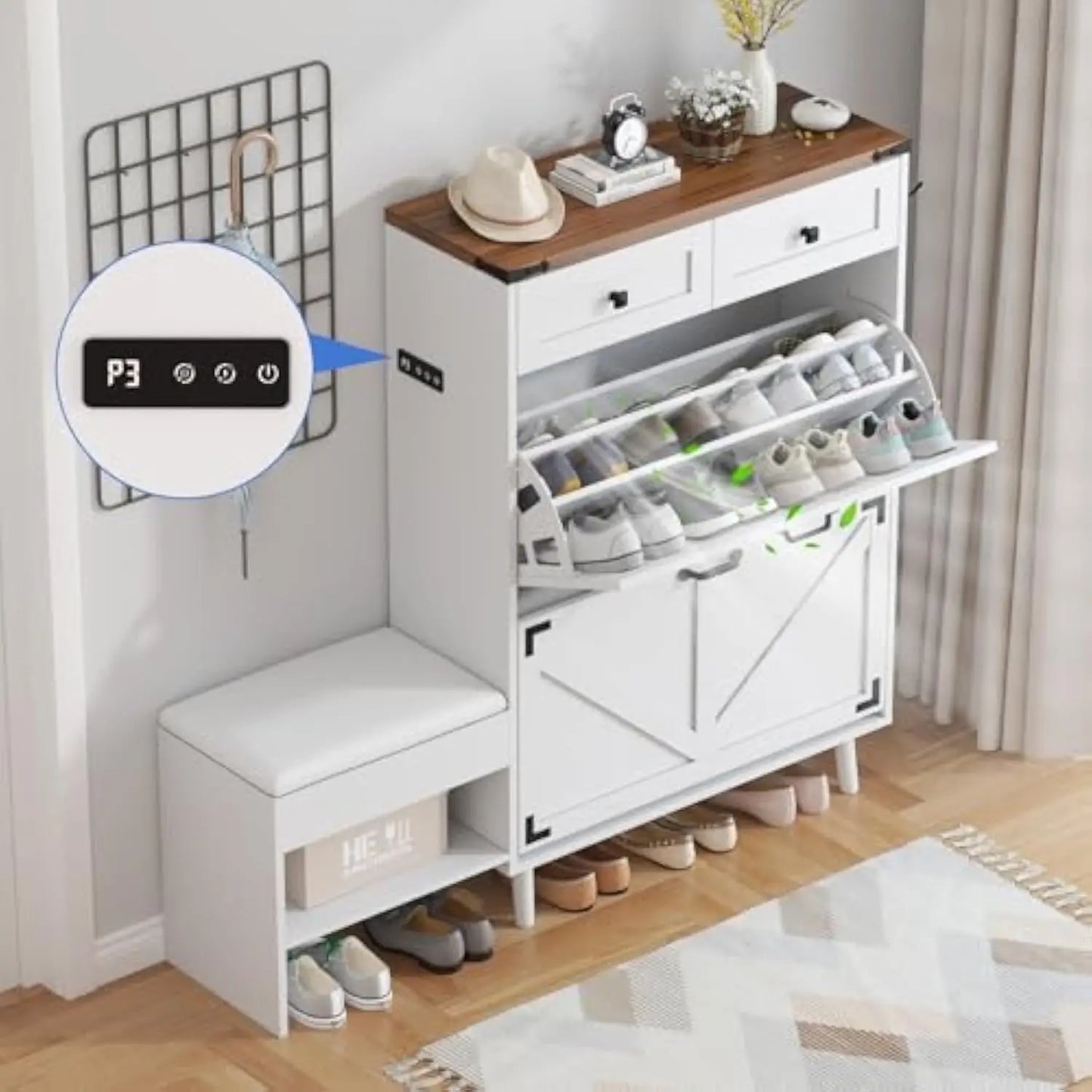 Shoe Cabinet  Bench, Deodorizing Shoe Storage Cabinet