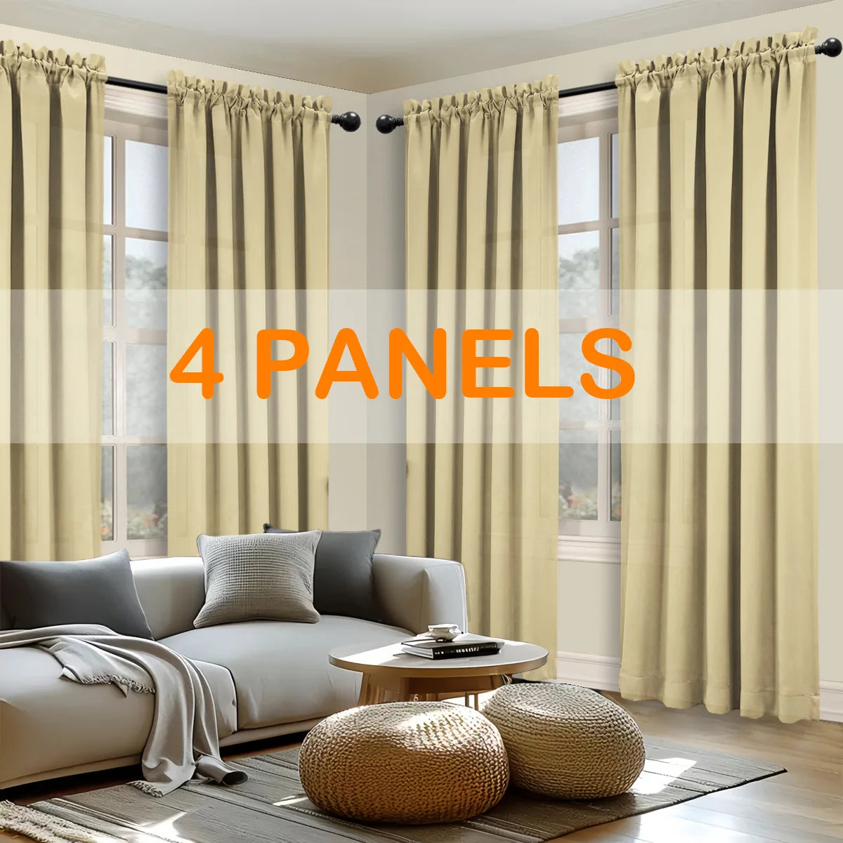 4pcs Light Filtering Curtains - Fade-Resistant   Rod Pocket
