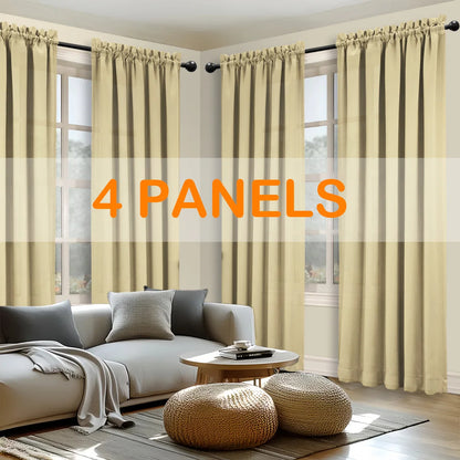 4pcs Light Filtering Curtains - Fade-Resistant   Rod Pocket