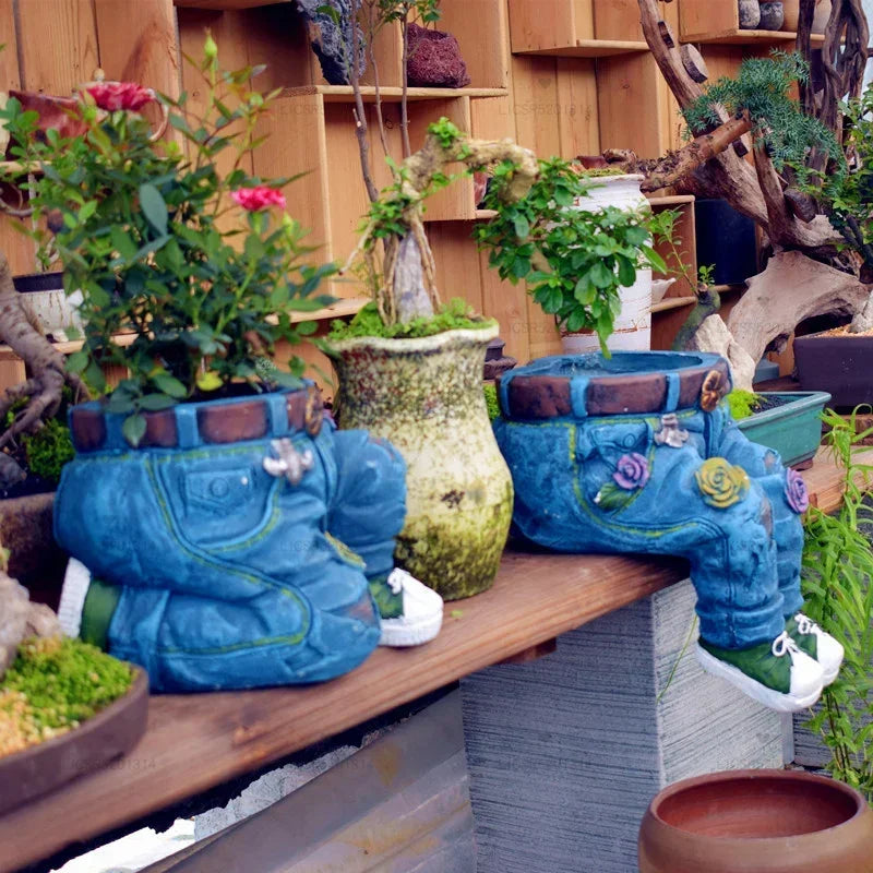 Art Jeans Garden Decoration Ornaments Flower Pot