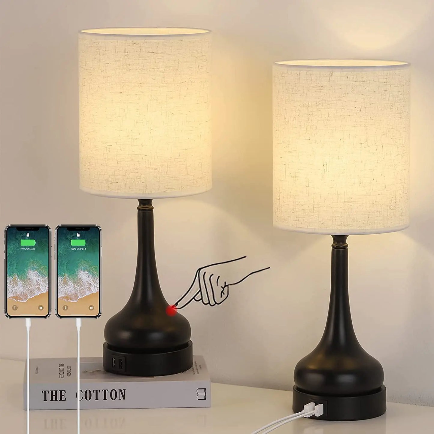 Set of 2 Touch Control Bedside Lamps