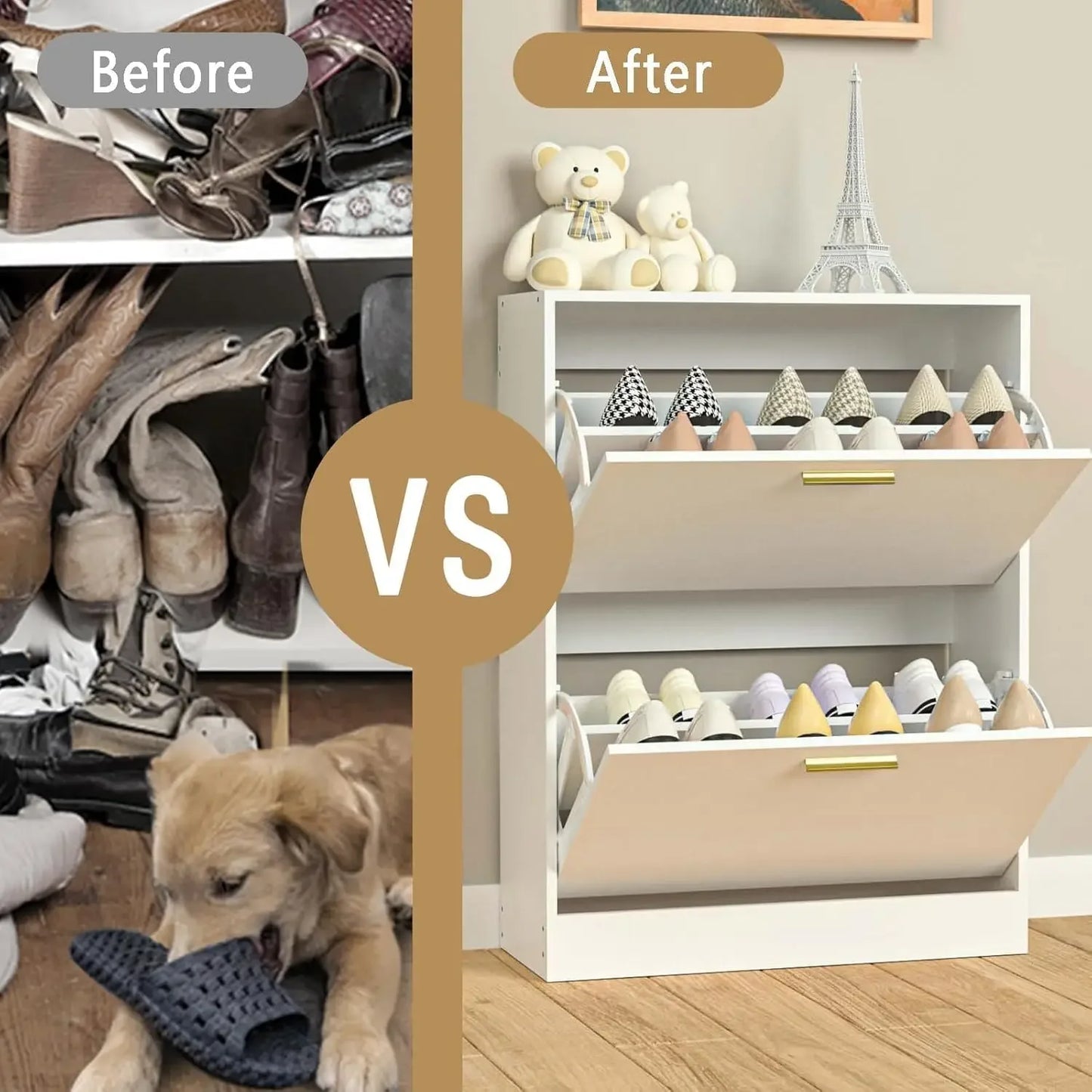 Shoe Storage 2 Flip Drawers Narrow Cabinet