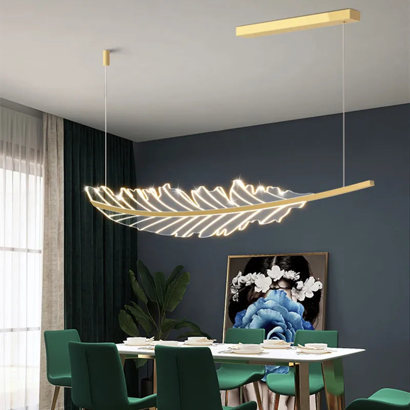 Modern Leaf Shaped Led Golden Chandelier