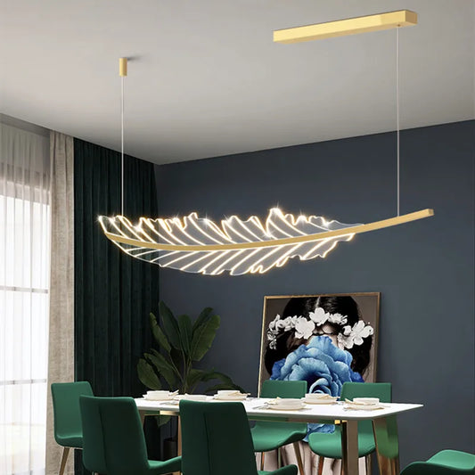 Modern Leaf Shaped Led Golden Chandelier