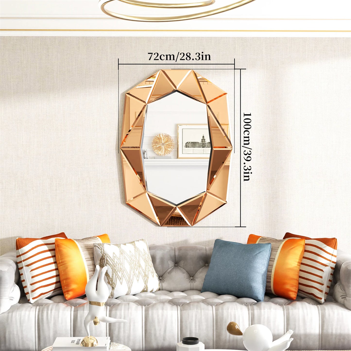 40 Inch Asymmetrical Decorative Wall Mirror Glass Inlayed Accent Vanetian Mirror for Living Room Bedroom