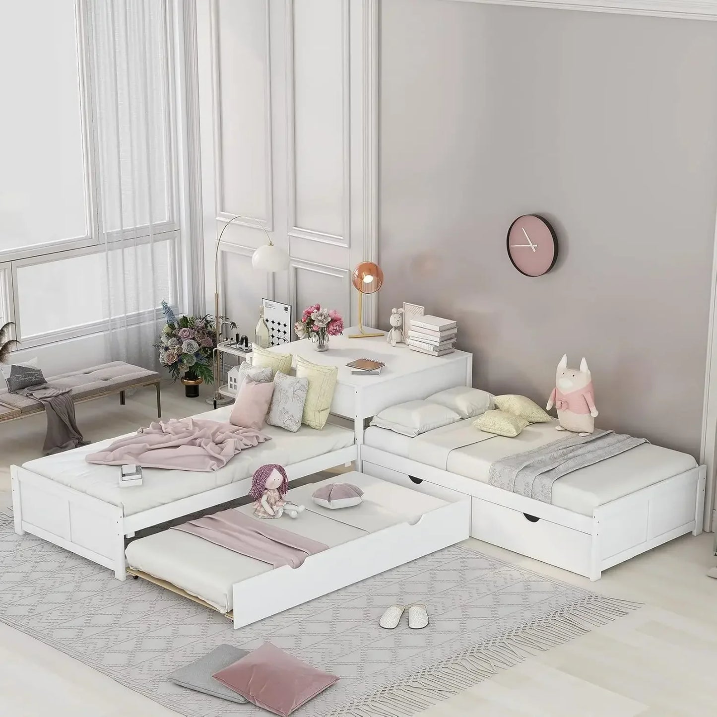 L-shaped Double Corner Storage Drawers, Desk