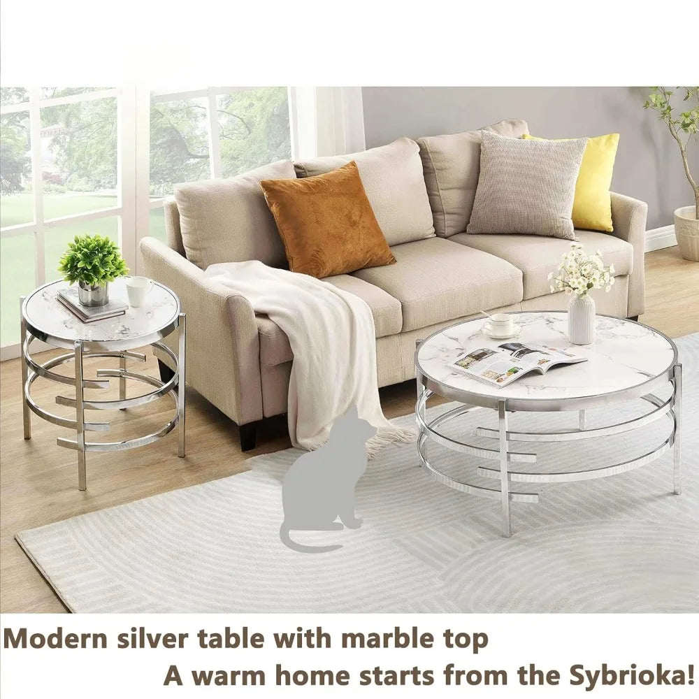 Coffee Table Marble Stone Silver Living room