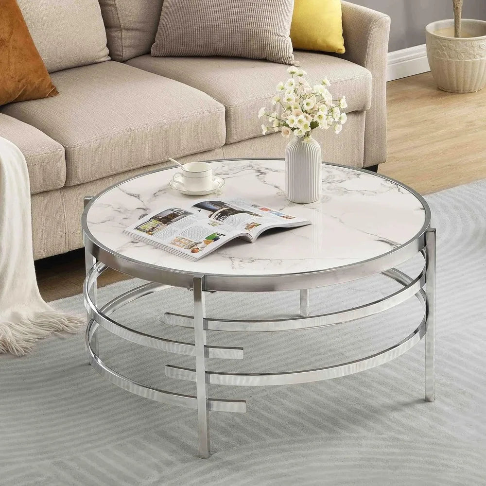 Coffee Table Marble Stone Silver Living room