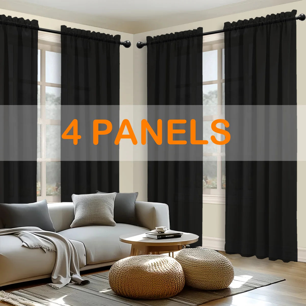 4pcs Light Filtering Curtains - Fade-Resistant   Rod Pocket