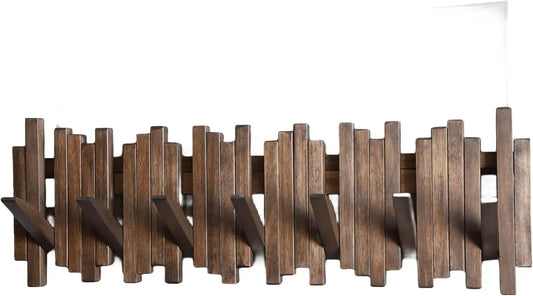 Natural Wood Wall-Mounted Coat Rack with Hooks