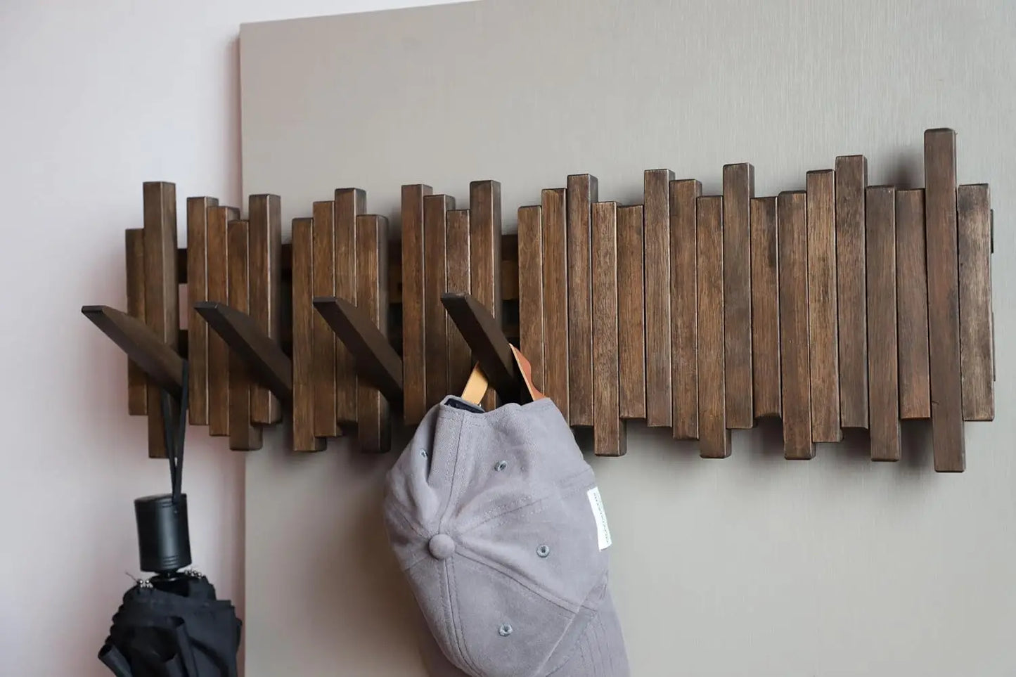 Natural Wood Wall-Mounted Coat Rack with Hooks