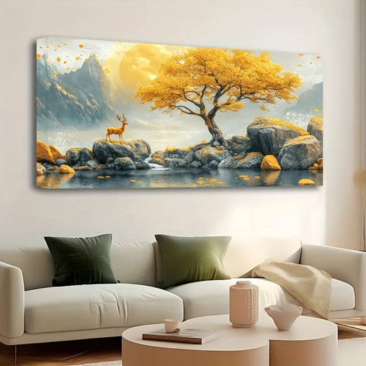 pine wood abstract yellow tree painting