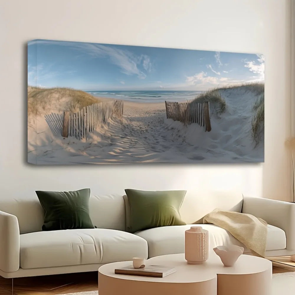 Thick pine frame mural ocean landscape painting