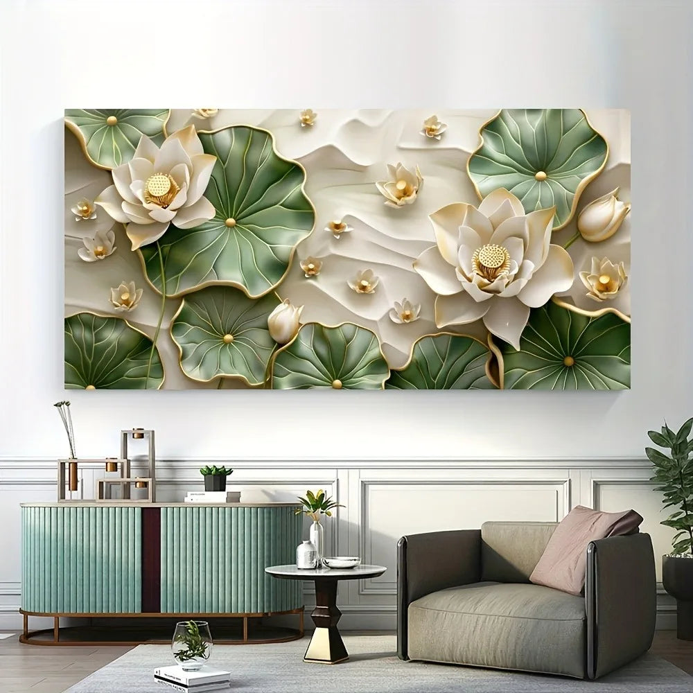 Modern abstract lotus leaf canvas wood frame