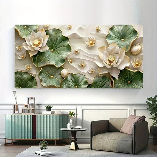 Modern abstract lotus leaf canvas wood frame