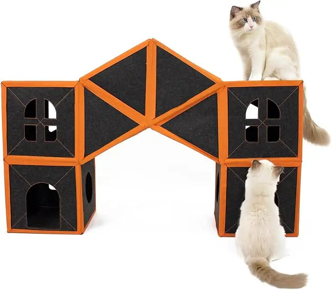 Modular Multi-Level Cat House with Scratching Post